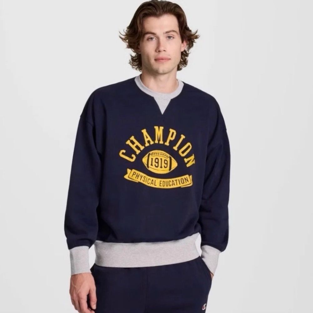 NWT Men’s Champion Physical Education Colorblock Blue Sweatshirt Size XL